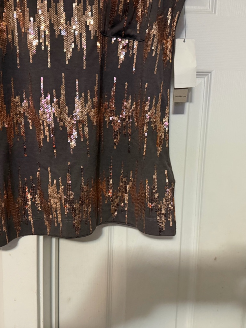 Calvin Klein Black Top with Copper Sequin Accents